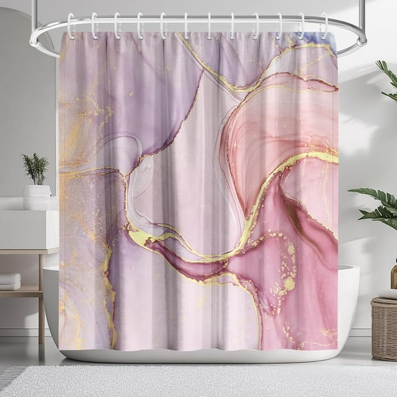 Elegant Pink Marble Pattern Shower Curtain with Hooks, Waterproof and Durable Polyester Fabric, Easy to Clean, Quick-Drying Bathroom Decor 70"W x 72"L (Pack of 1)