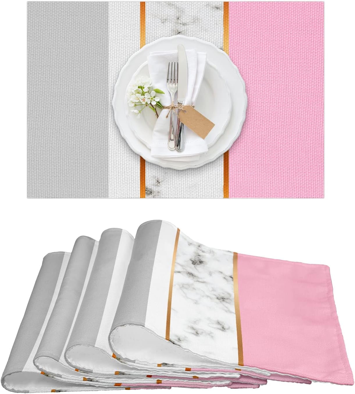 Elegant Pink Placemats Set of 4 Heat Resistant & Wipeable Linen Cloth