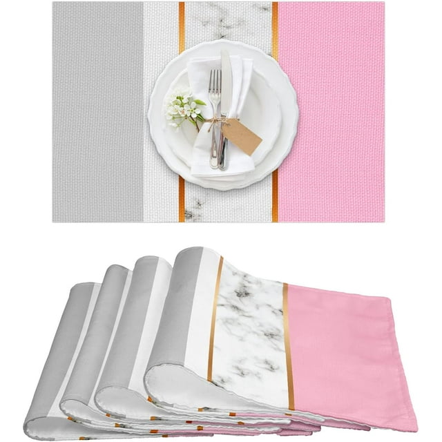 Elegant Pink Placemats Set of 4 Heat Resistant & Wipeable Linen Cloth
