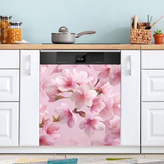 Elegant Pink Plum Blossom Dishwasher Magnet Refrigerator Magnetic Cover Washing Machine Magnet Sticker Kitchen Decor