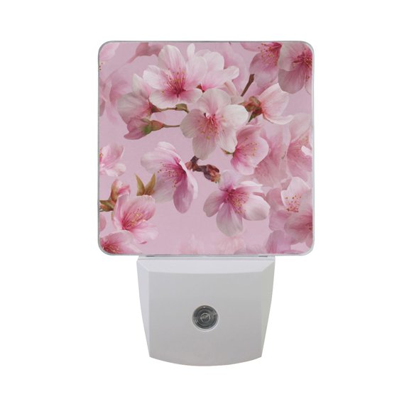 Elegant Pink Plum Blossom LED Night Light Sensor Lamp Plug-in Adjustable Brightness 2 Pack
