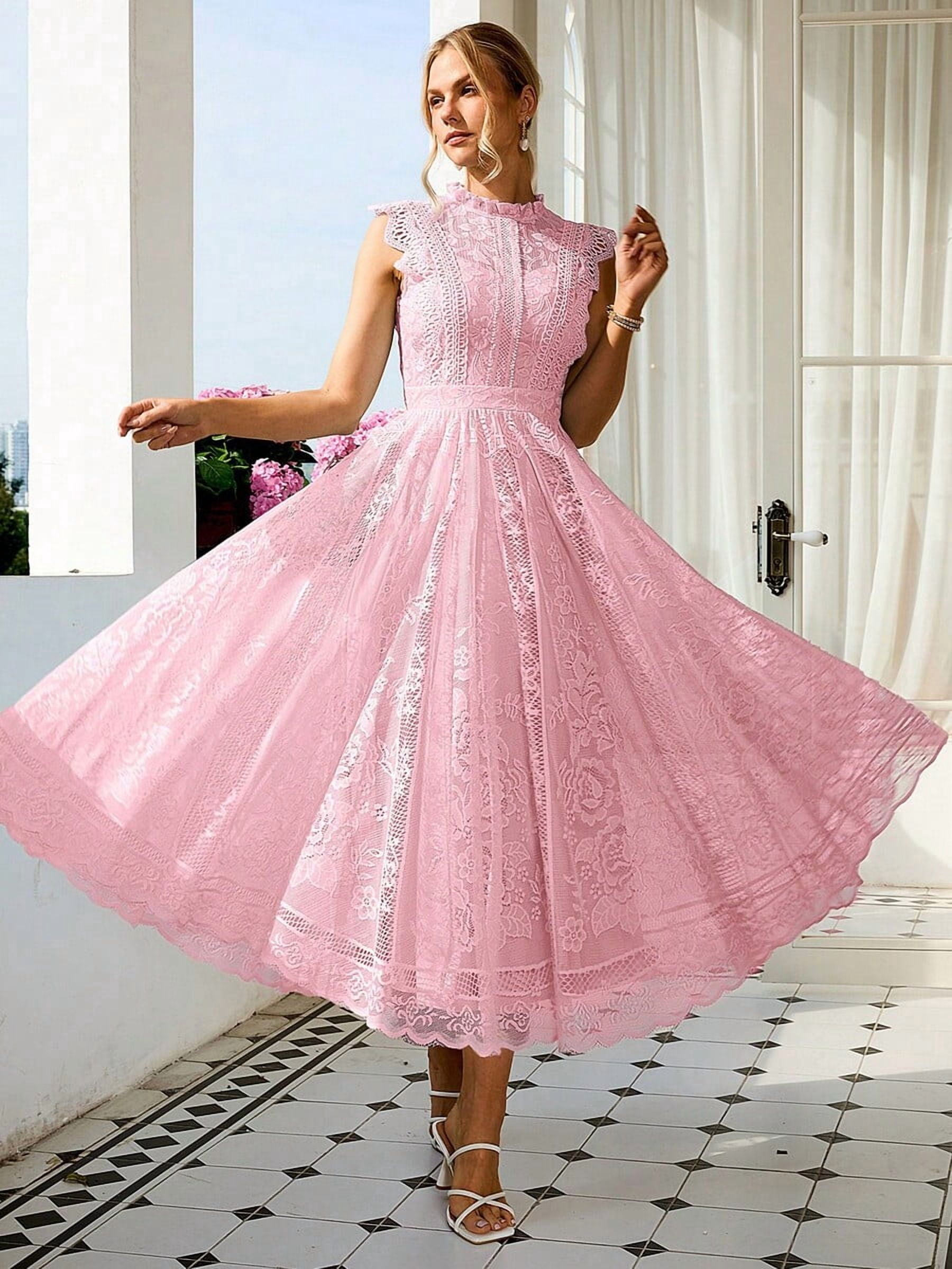 pink midi dress graduation Elegant Vintage Lace A-Line For Party Wedding Birthday new:NEW & IMPROVED FIT