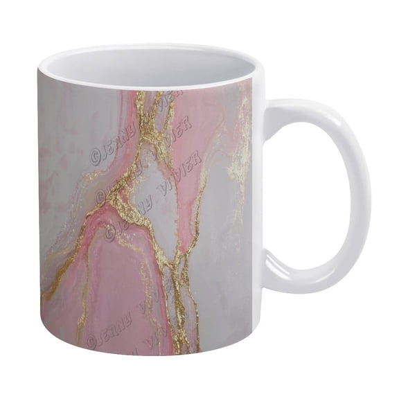 Elegant Pink and Gold Marble Tea Cup,11 Oz Coffee Mug, Ceramic,Gift for Women Men, Perfect for Birthdays, Christmas