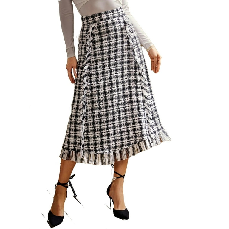 Elegant Plaid Print A Line Skirts Black and White Women Skirts