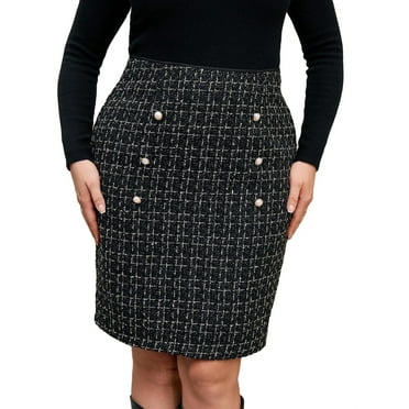 Elegant Plaid Print Bodycon Black Plus Size Skirts