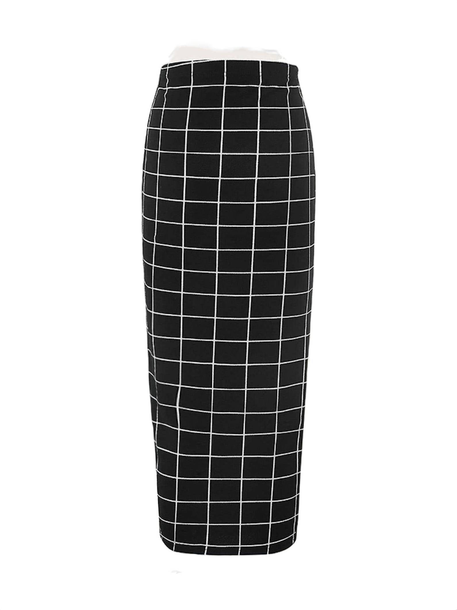 Elegant Plaid Print Pencil Skirt Black and White Women Skirts