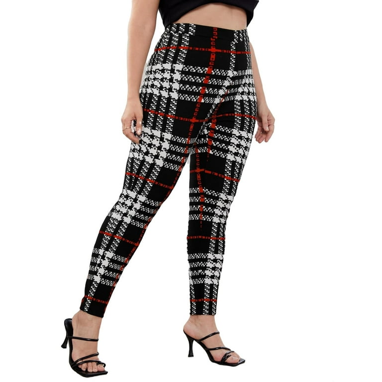 Elegant Plaid Skinny Multicolor Plus Size Pants Women s