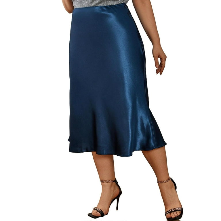 Elegant Plain A Line Skirt Navy Blue Plus Size Skirts