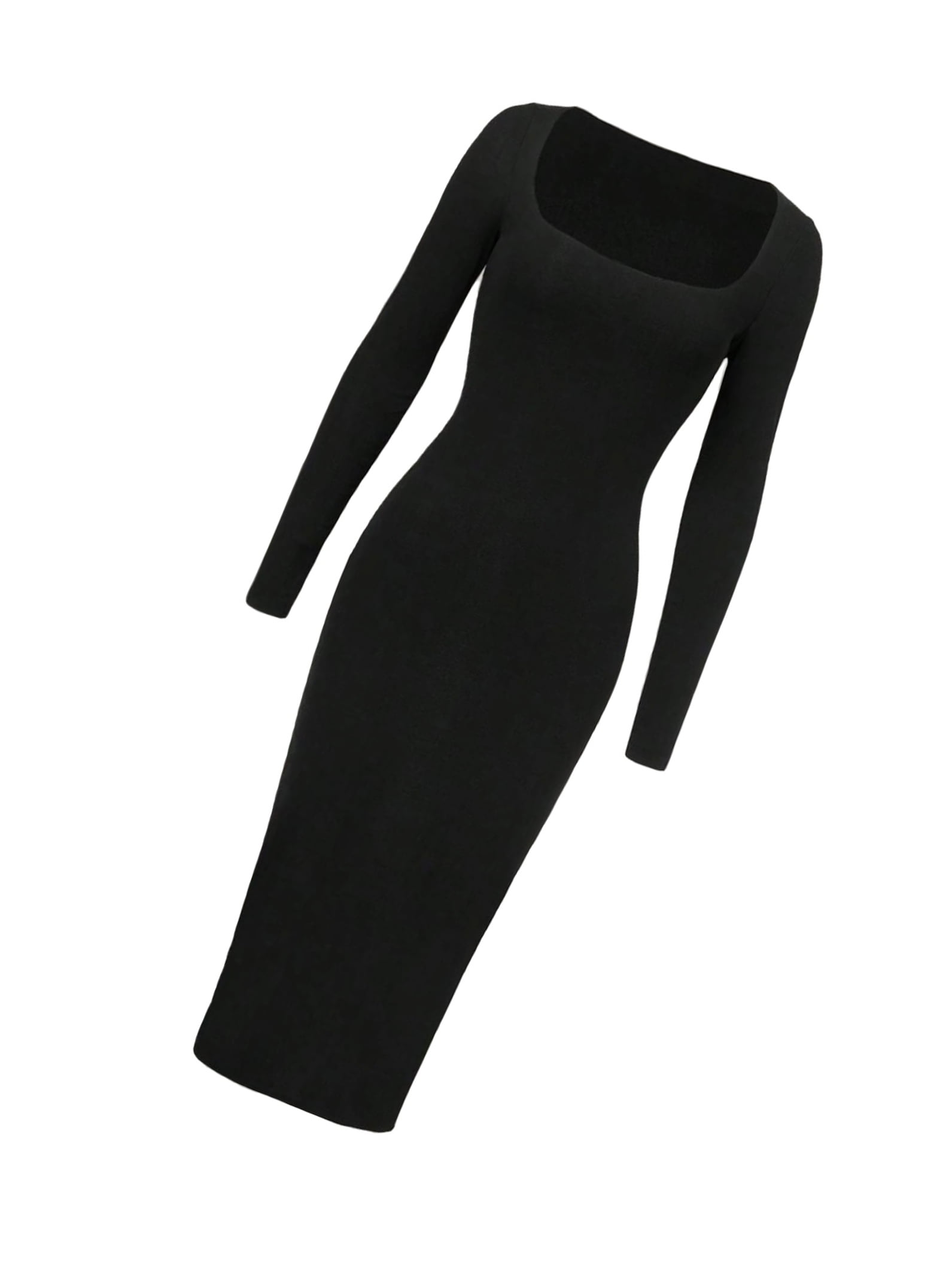 Elegant Plain Bodycon Square Neck Black Women Dresses — free download