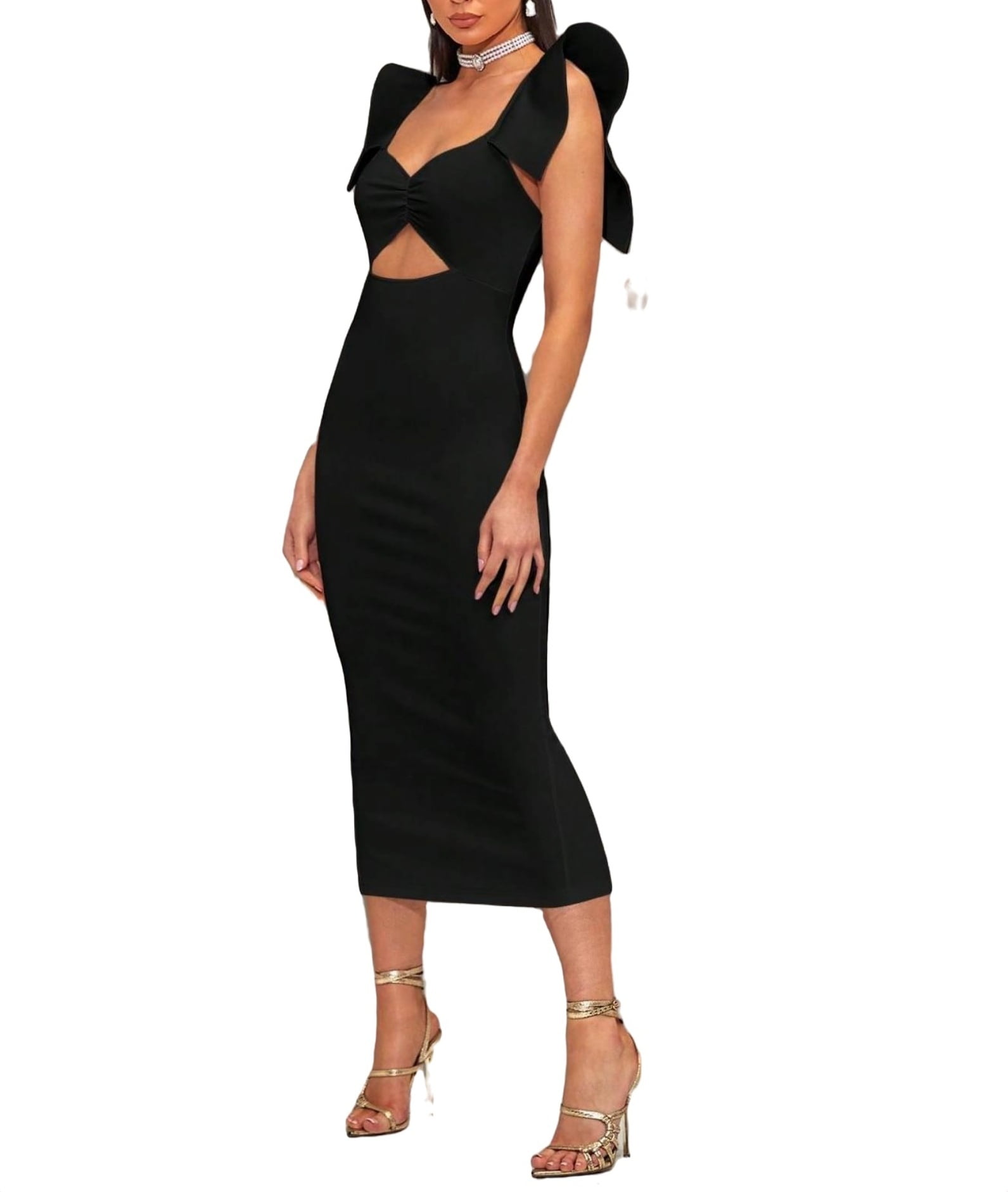 Elegant Plain Bodycon Sweetheart Neck Black Women Dresses - Walmart.com