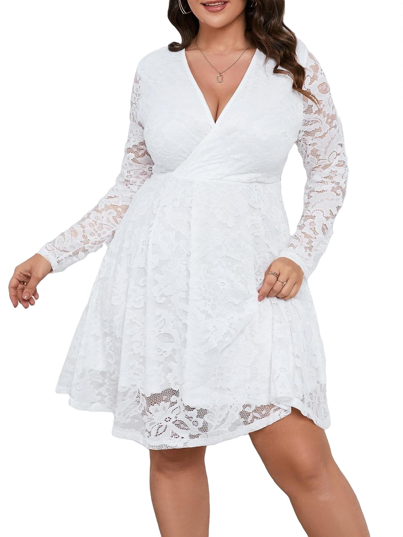 long sleeve white dress plus size