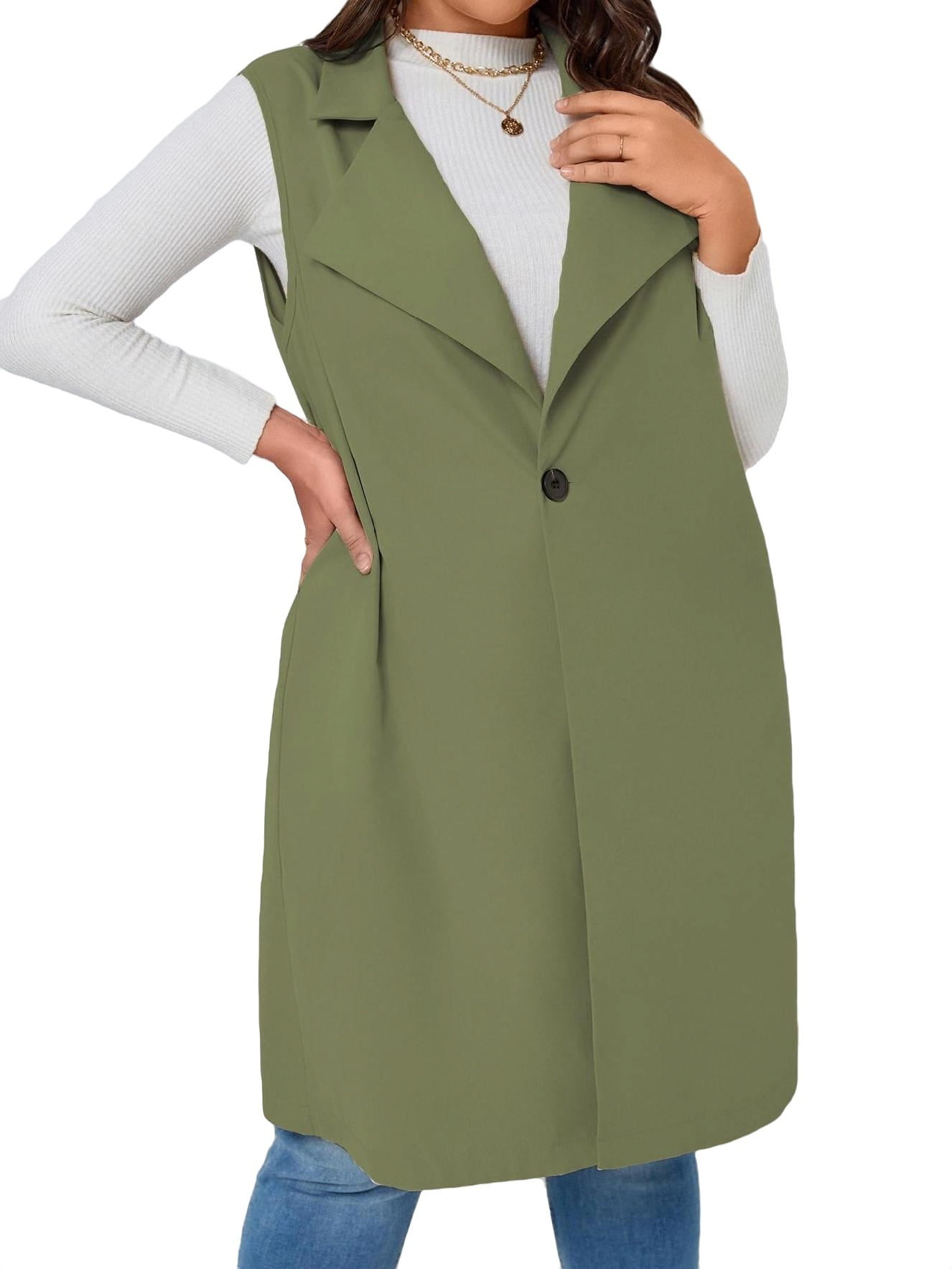 Olive green plus size vest sale