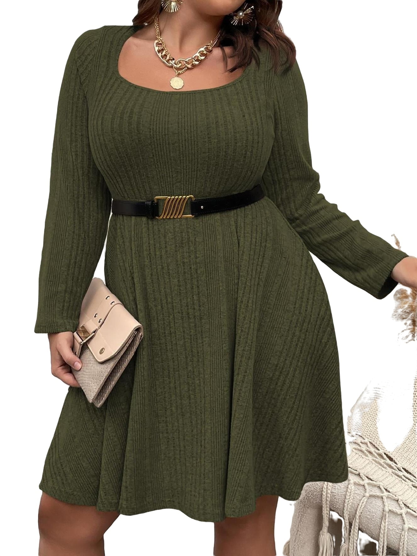 Army green plus size dress best sale