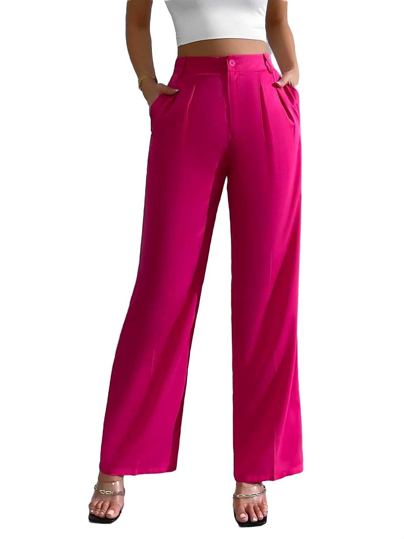 Elegant Plain Wide Leg Hot Pink Women's Pants (Women's) - Walmart.com