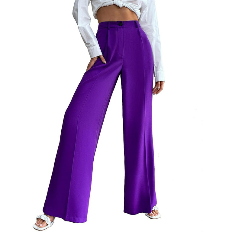 Elegant Plain Wide Leg Purple Women's Pants (Women's)