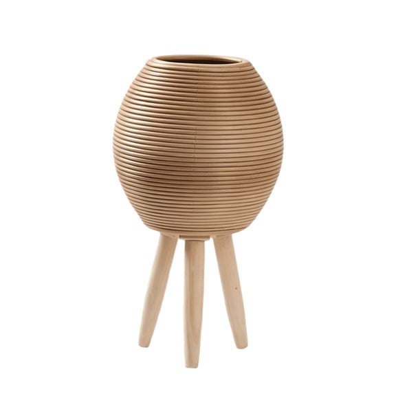 Elegant Plastic And Plant Stand Flowerpot For Small Potted Flowers With Artistic Weaving Pattern