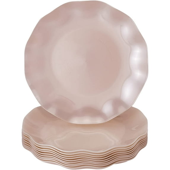 Elegant Plastic Plates for Party with Scalloped Rim (10 PC), Disposable Heavy-Duty Dessert Plates for Wedding Reception - 6”, Fancy Plastic Dinnerware Sets for Thanksgiving, Christmas & More - Pearl