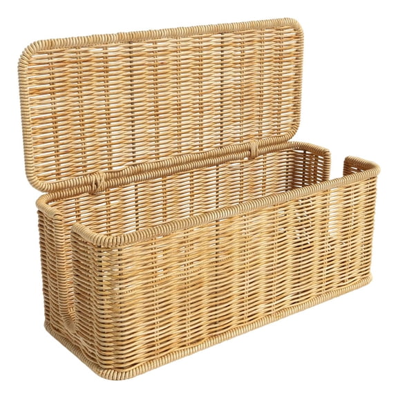 Elegant Plastic Rattan Cable Organizer, 2 Open Slots Sturdy Cord Hider Box, Under Desk Cord Organizer for Home TV Wires Computer Router USB Hub Strip