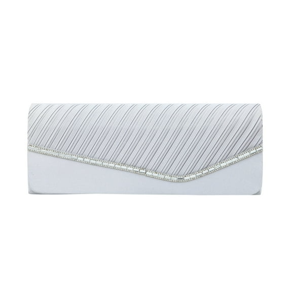 Elegant Pleated Satin & Crystal Flap Clutch Evening Bag