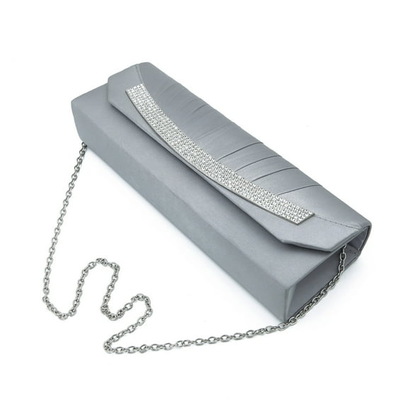 Elegant Pleated Satin Flap Rhinestones Clutch Evening Bag