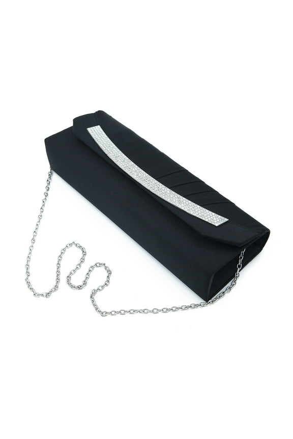 Elegant Pleated Satin Flap Rhinestones Clutch Evening Bag