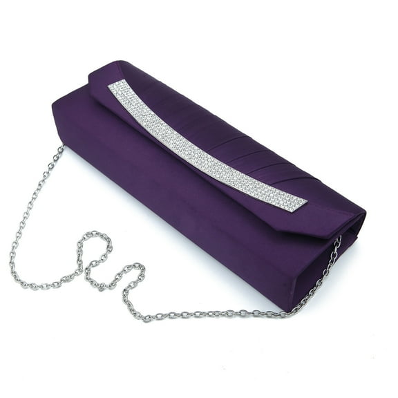 Elegant Pleated Satin Flap Rhinestones Clutch Evening Bag