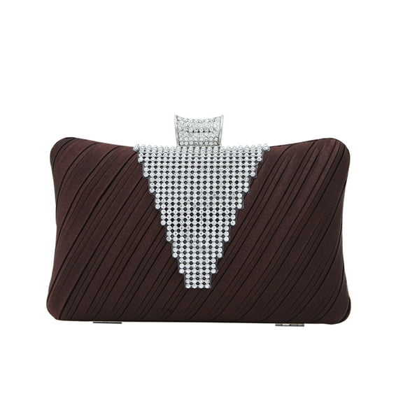 Elegant Pleated Satin Hard Clutch Rhinestones Top Evening Bag