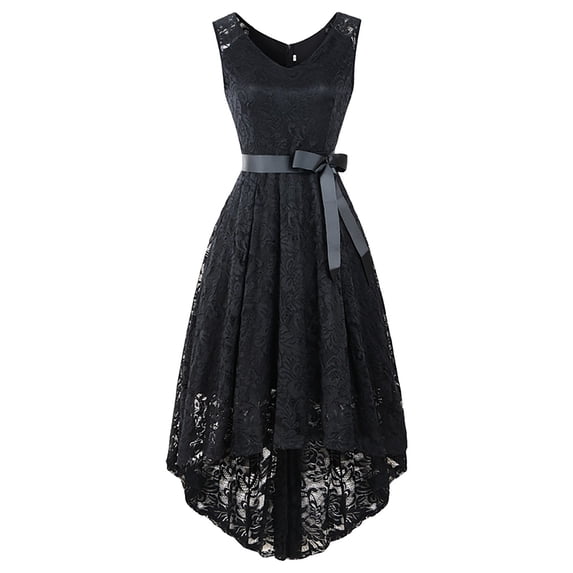 Elegant Plus Size Party Dress For Women V Neck Sleeveless Lace High Waist Formal Evening Gown