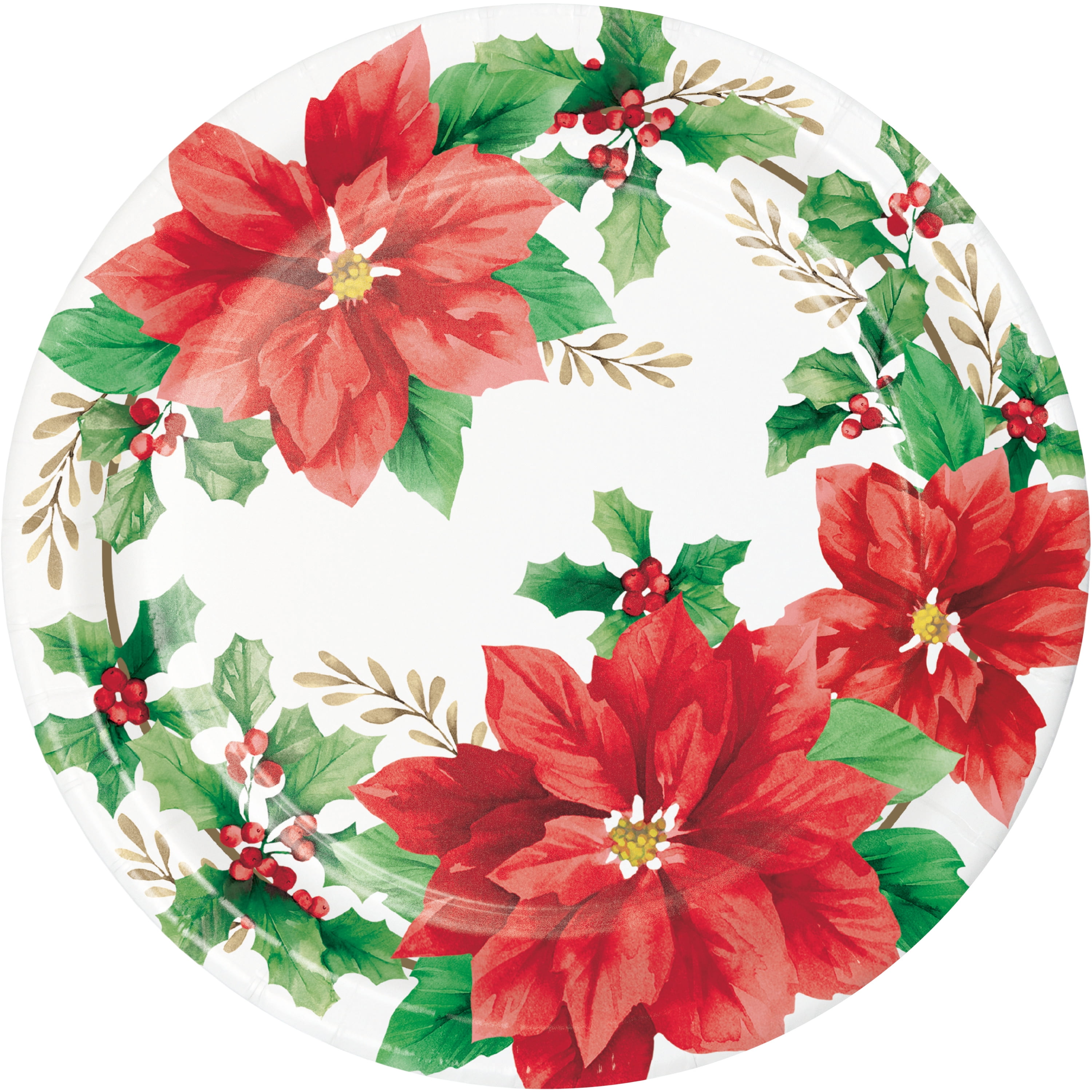Elegant Poinsettia Paper Plates 24 Count Serves 24 Guests