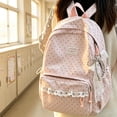 thumbnail image 1 of Elegant Polka Dot Lace Backpack, Soft Polyester Daypack with Padded Straps & Large Compartment for Commute & Travel (Pink), 1 of 6