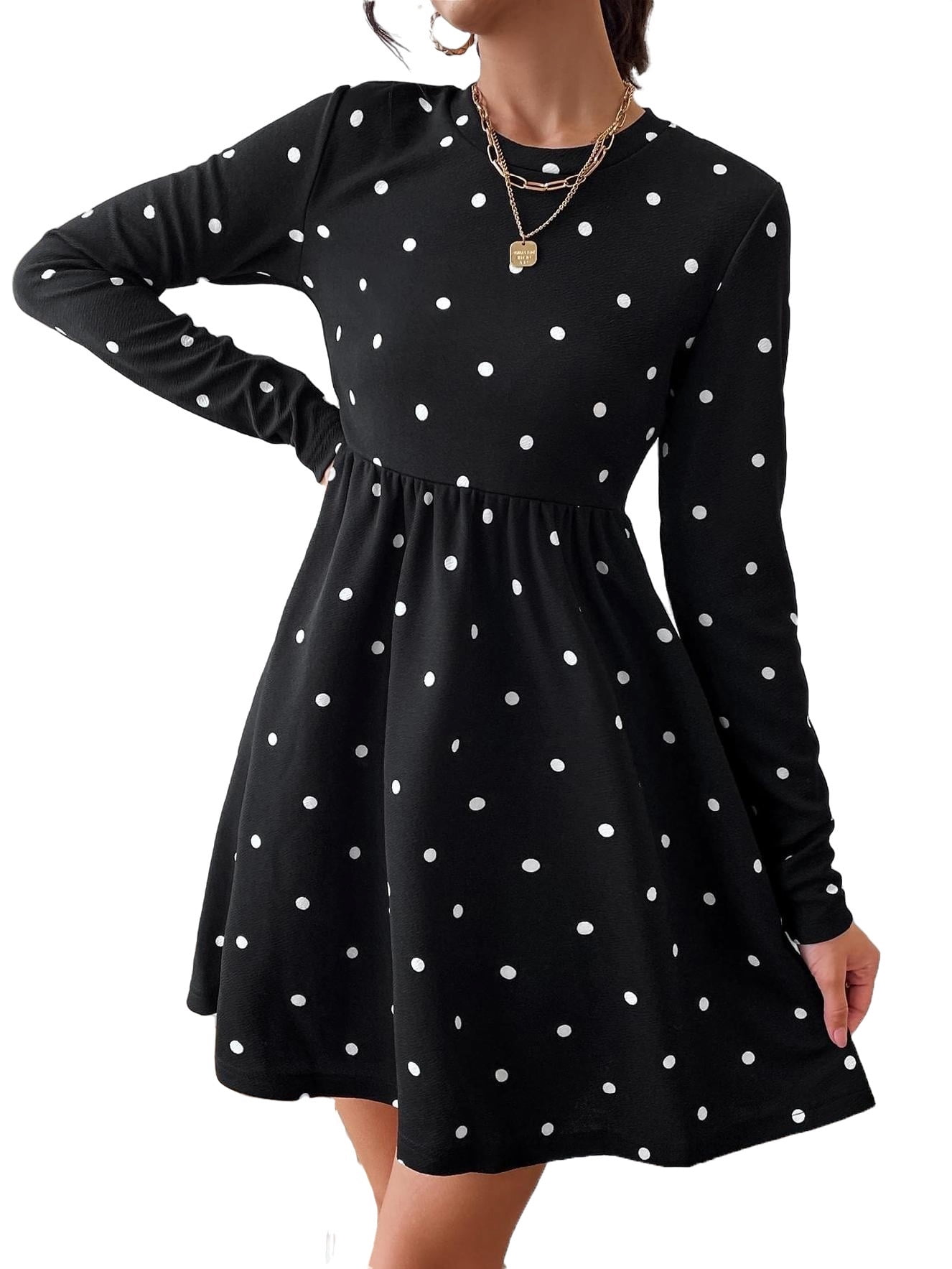 Round neck polka dot skater dress 2025
