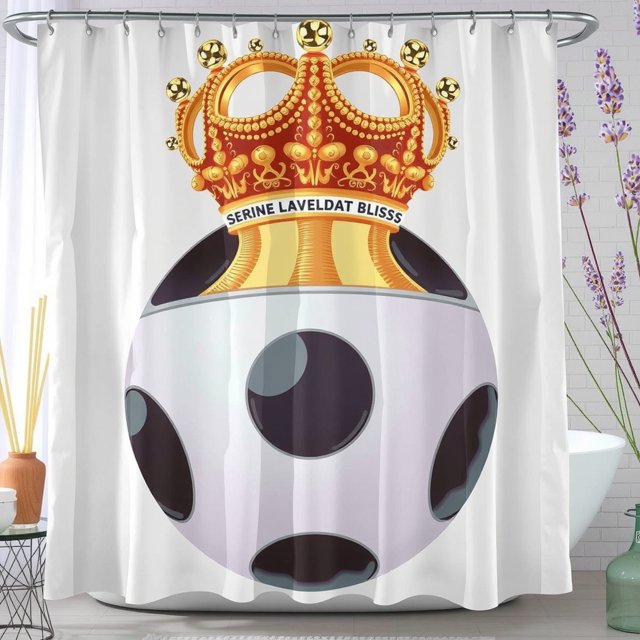 Elegant Polka Dot Shower Curtain with Gold Crown & Red Jewels "Serine