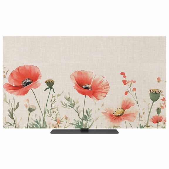 Elegant Poppy TV Dust Cover,Stretchable TV Screen Desktop Computer Protector Cover,Spring Florals Pastoral Watercolor Rustic Television Dustproof Slipcover for 19–24 Inch Flat or Curved TVs