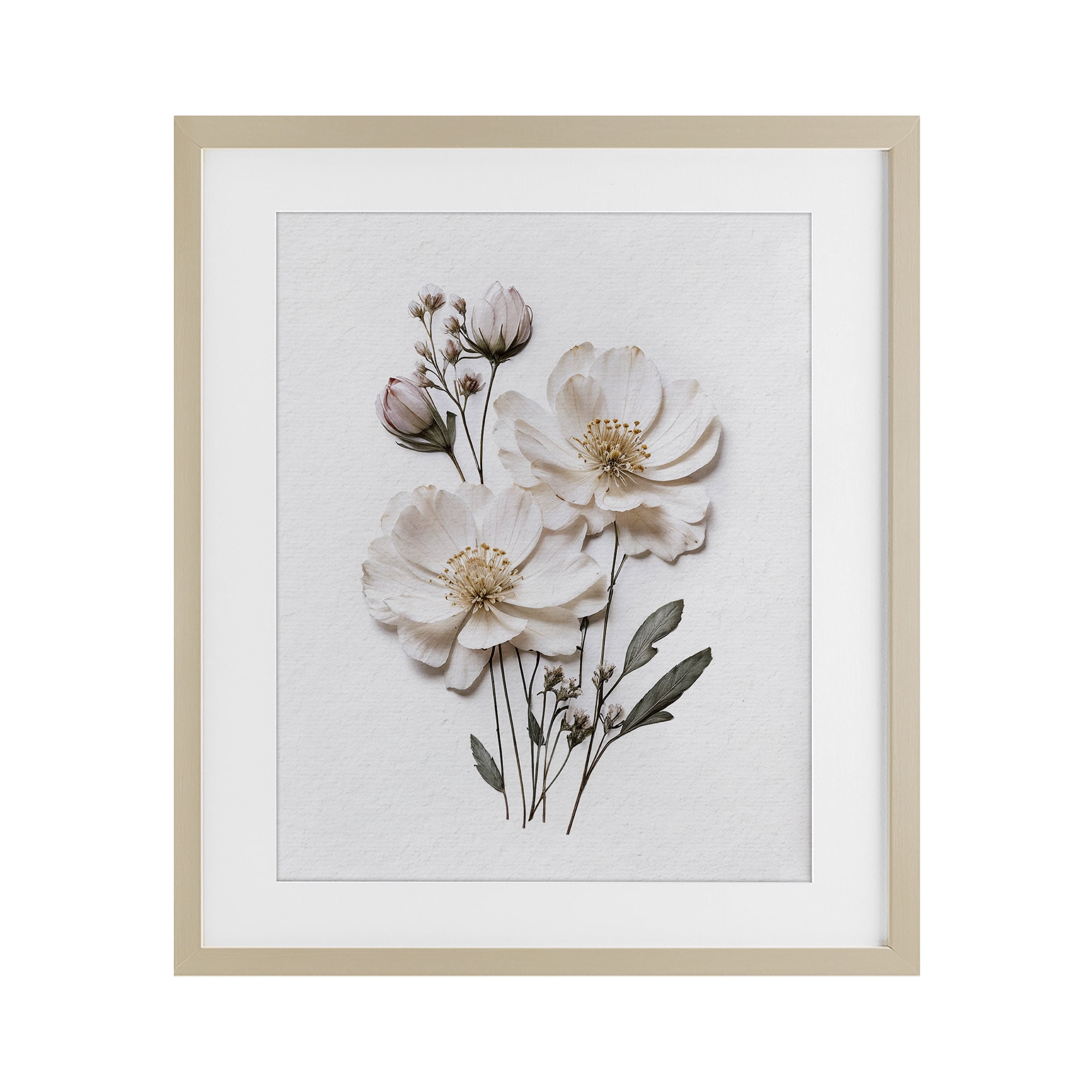 Elegant Pressed Flowers Birch Framed Print Under Glass, design by Lettered and Lined