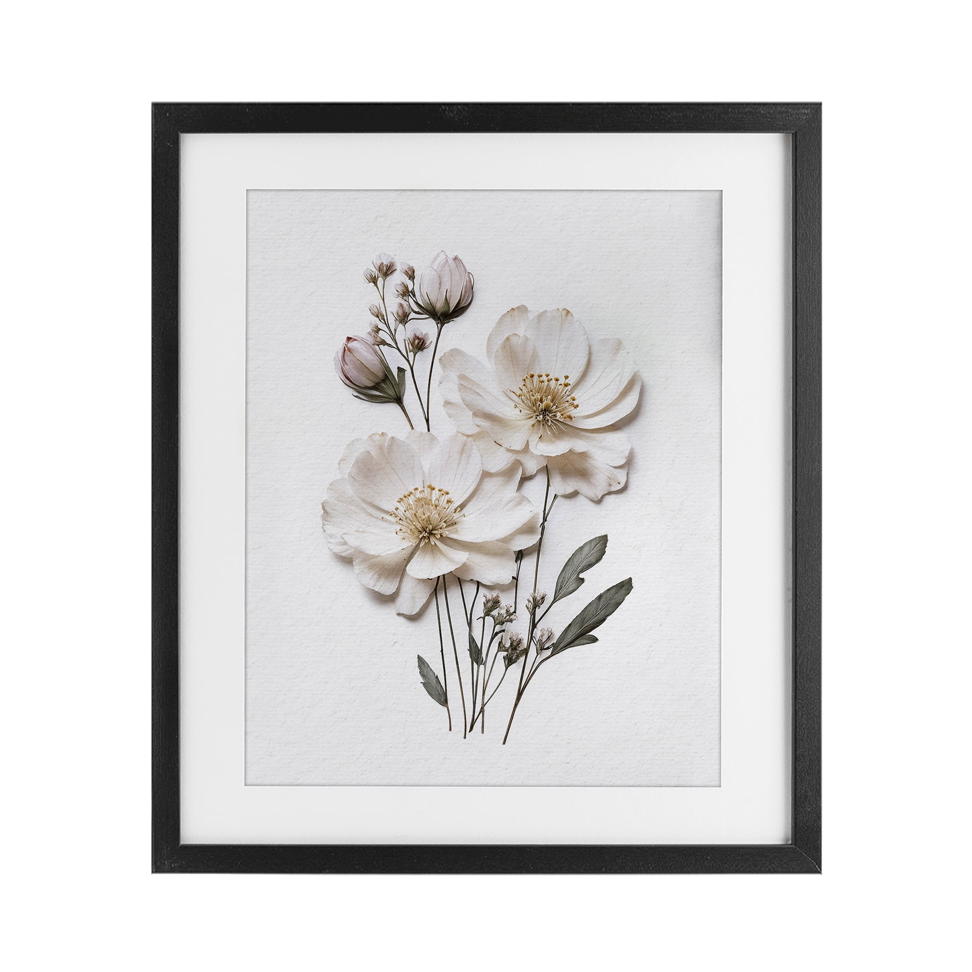Elegant Pressed Flowers Black Framed Print Under Glass, design by Lettered and Lined