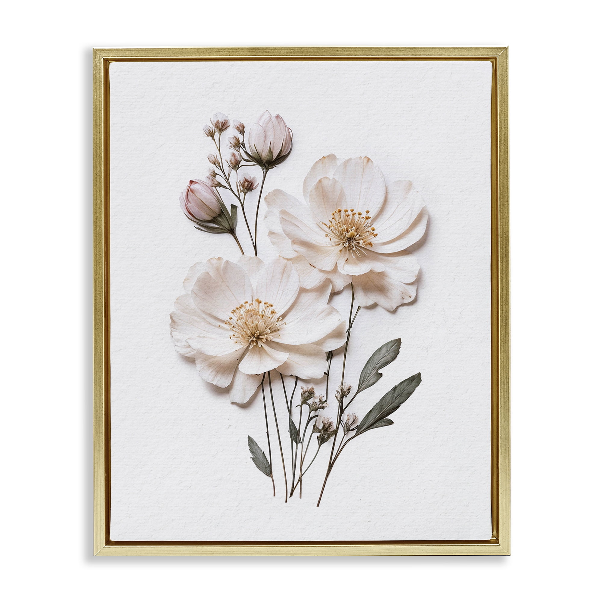 Elegant Pressed Flowers Gold Framed Floater Canvas Wall Art, design by Lettered and Lined