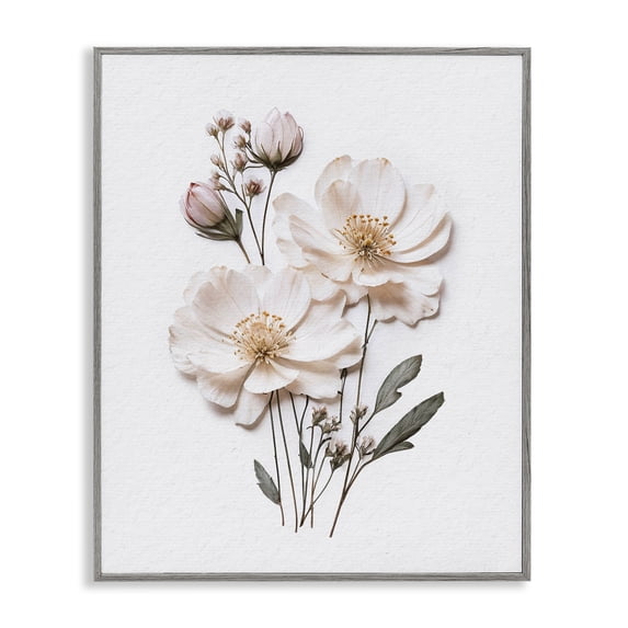 Stupell Industries Shabby Chic Elegant Pressed Flowers Gray Framed Giclee Art, 16 x 20, by Lettered and Lined
