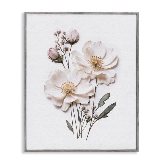 Elegant Pressed Flowers Gray Framed Giclee Art, design by Lettered and Lined