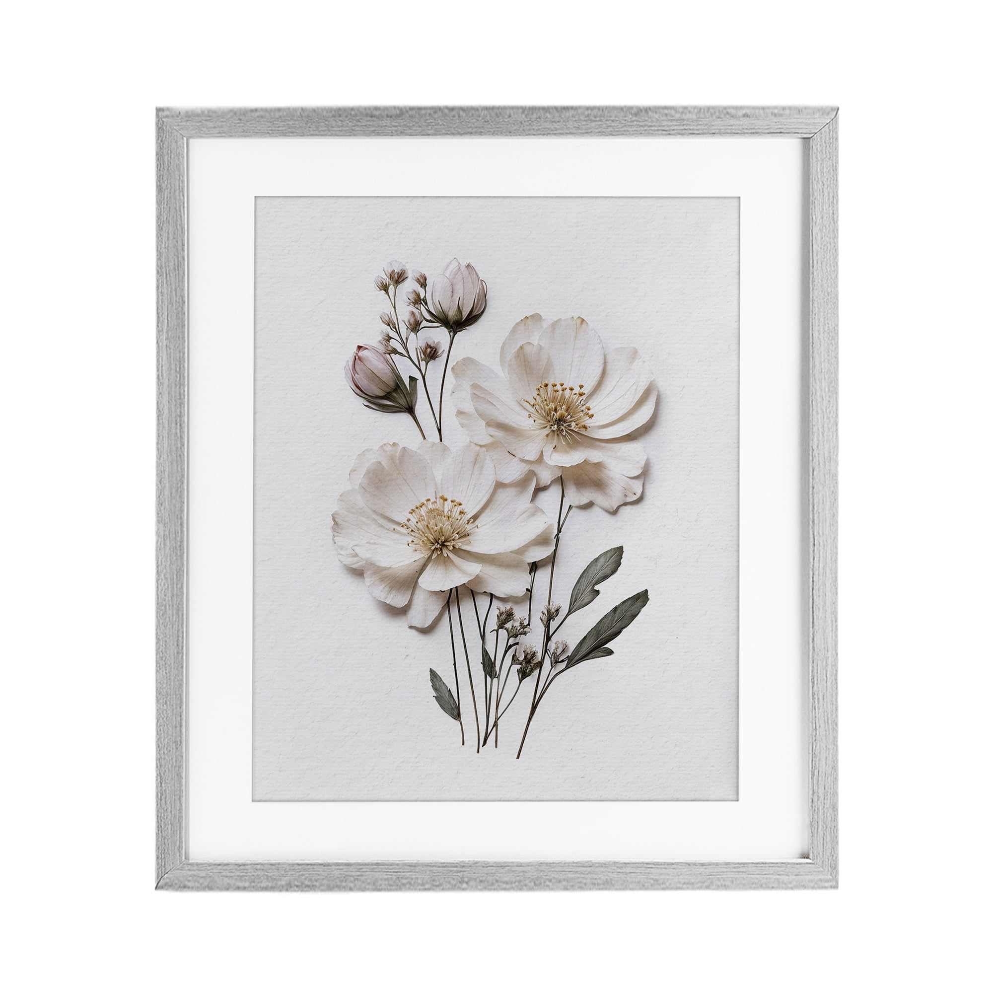Elegant Pressed Flowers Gray Framed Print Under Glass, design by Lettered and Lined