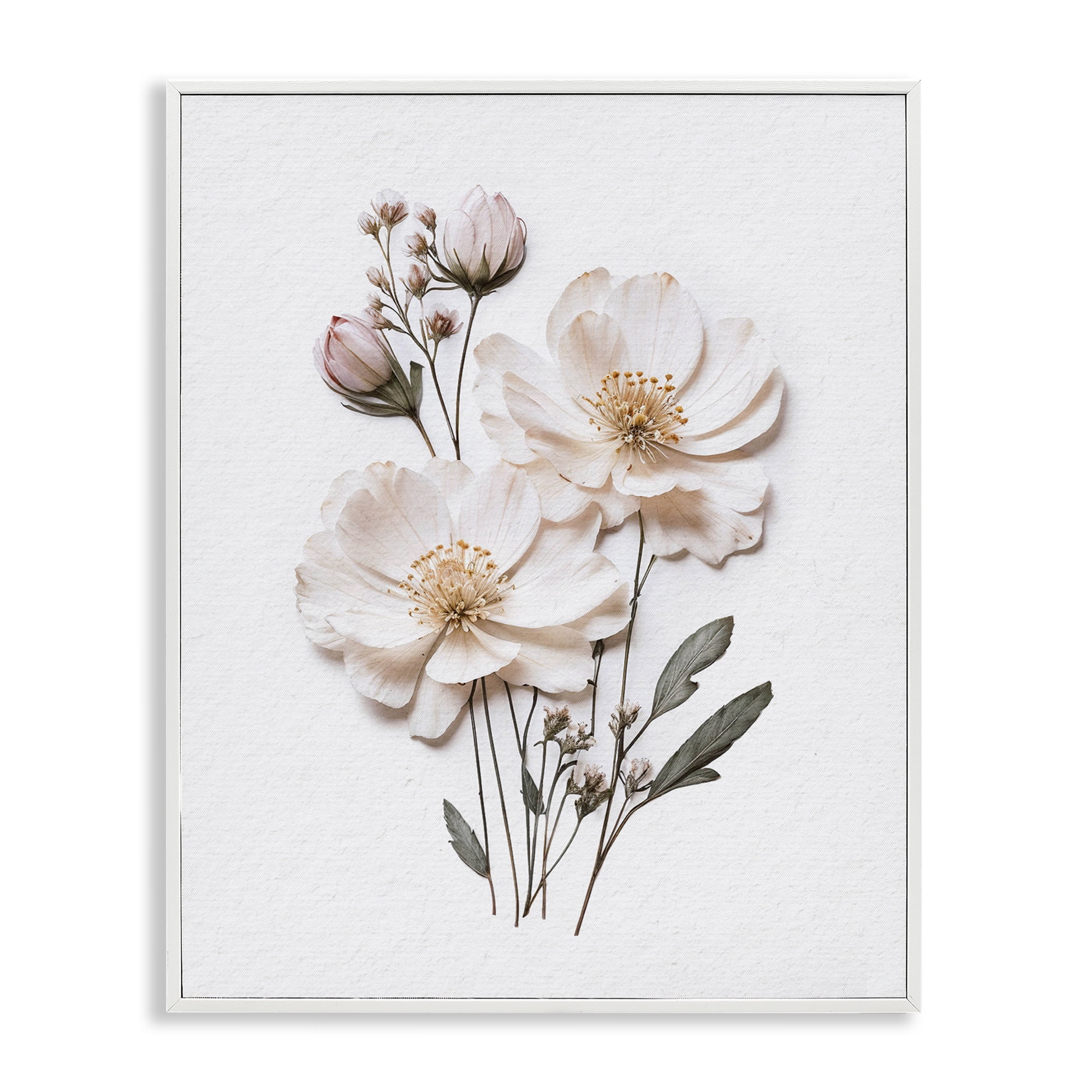 Elegant Pressed Flowers White Framed Giclee Art, design by Lettered and Lined