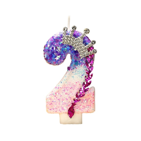 Elegant Princess Crown Braid Number Birthday Candle Decorative Cake Topper Sparkly Gold Pink Single Pack Number 2