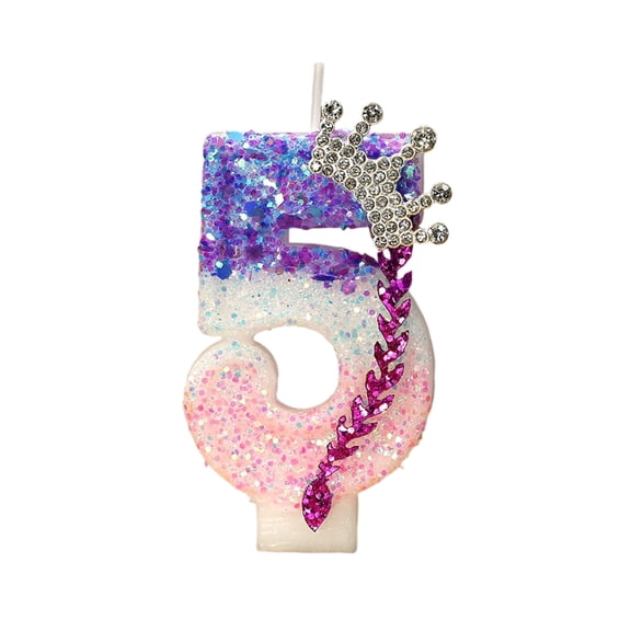Elegant Princess Crown Braid Number Birthday Candle Decorative Cake Topper Sparkly Gold Pink Single Pack Number 5