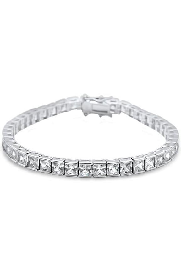 Elegant Princess Cut Bar Set .925 Sterling Silver Tennis Bracelet 8" Long