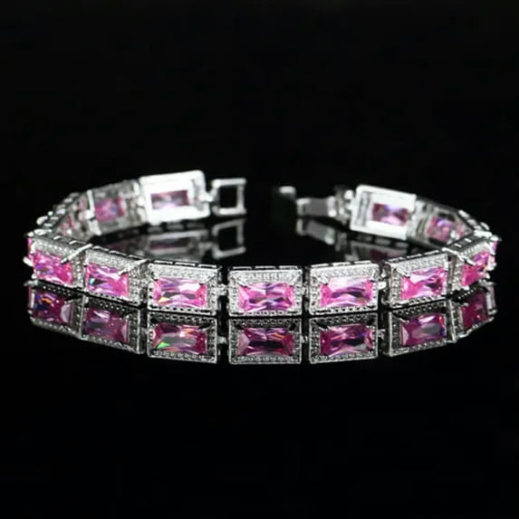 Elegant Princess Cut Cubic Zirconia Red Stone Bracelet Bangle for Brides Wedding