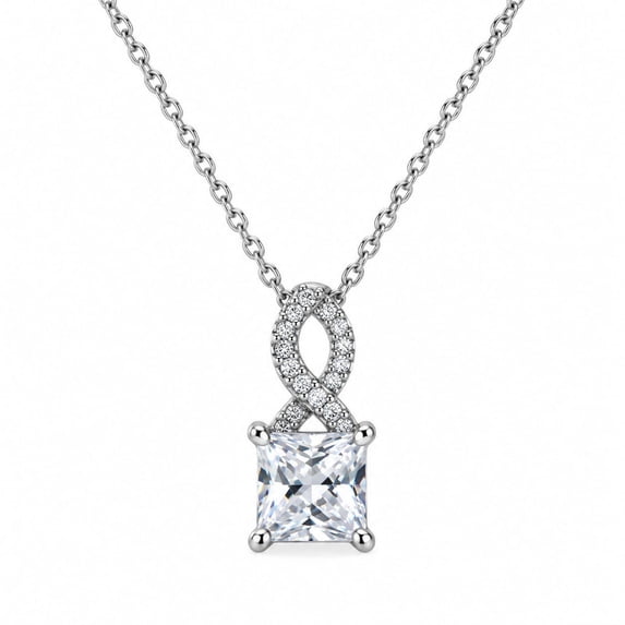 Elegant Princess Cut Pendant Necklace with Infinity Loop Design and ...