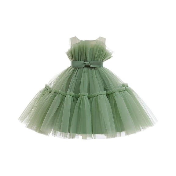 Elegant Princess Dress Girls Sleeveless Tulle Flower Girl Dress with Bowknot Party Gown for Weddings Birthday