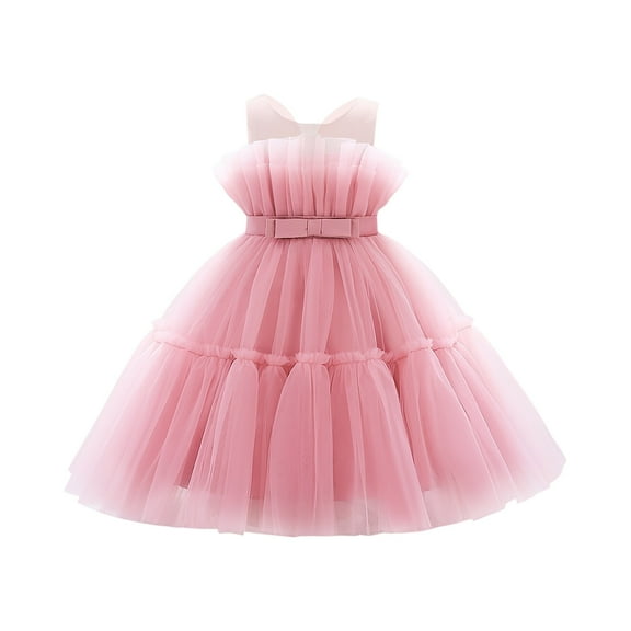 Elegant Princess Dress Girls Sleeveless Tulle Flower Girl Dress with Bowknot Party Gown for Weddings Birthday