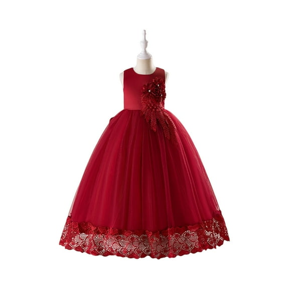 Elegant Princess Girl Dress Long Tulle Gown Flower Girls Evening Gown Dress