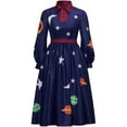 thumbnail image 1 of Elegant Printed Blue Dress Solar System Long Sleeves Dress, 1 of 7