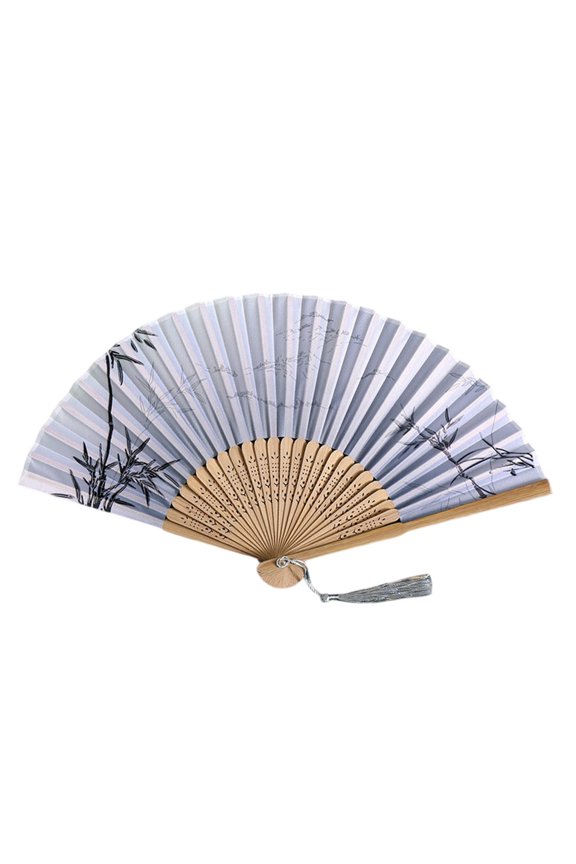 Elegant Printed Folding Hand Fans Set for Dance Performance Wedding Party Props with Delicate Tassel and Protective Cover